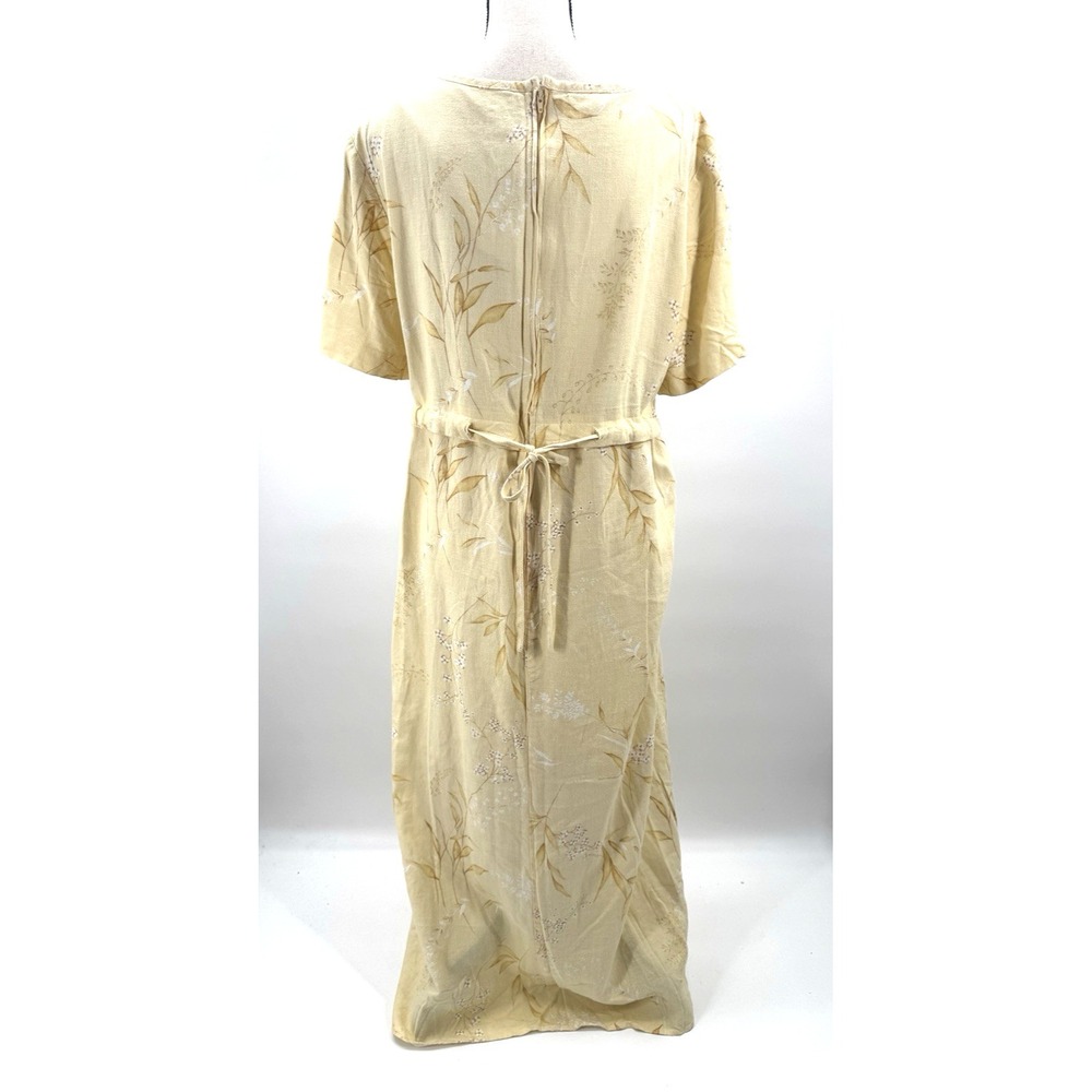 VTG 90s Real Cottagecore Yellow Floral Linen Maxi Dress 16 W Country Lagenlook - Picture 5 of 12